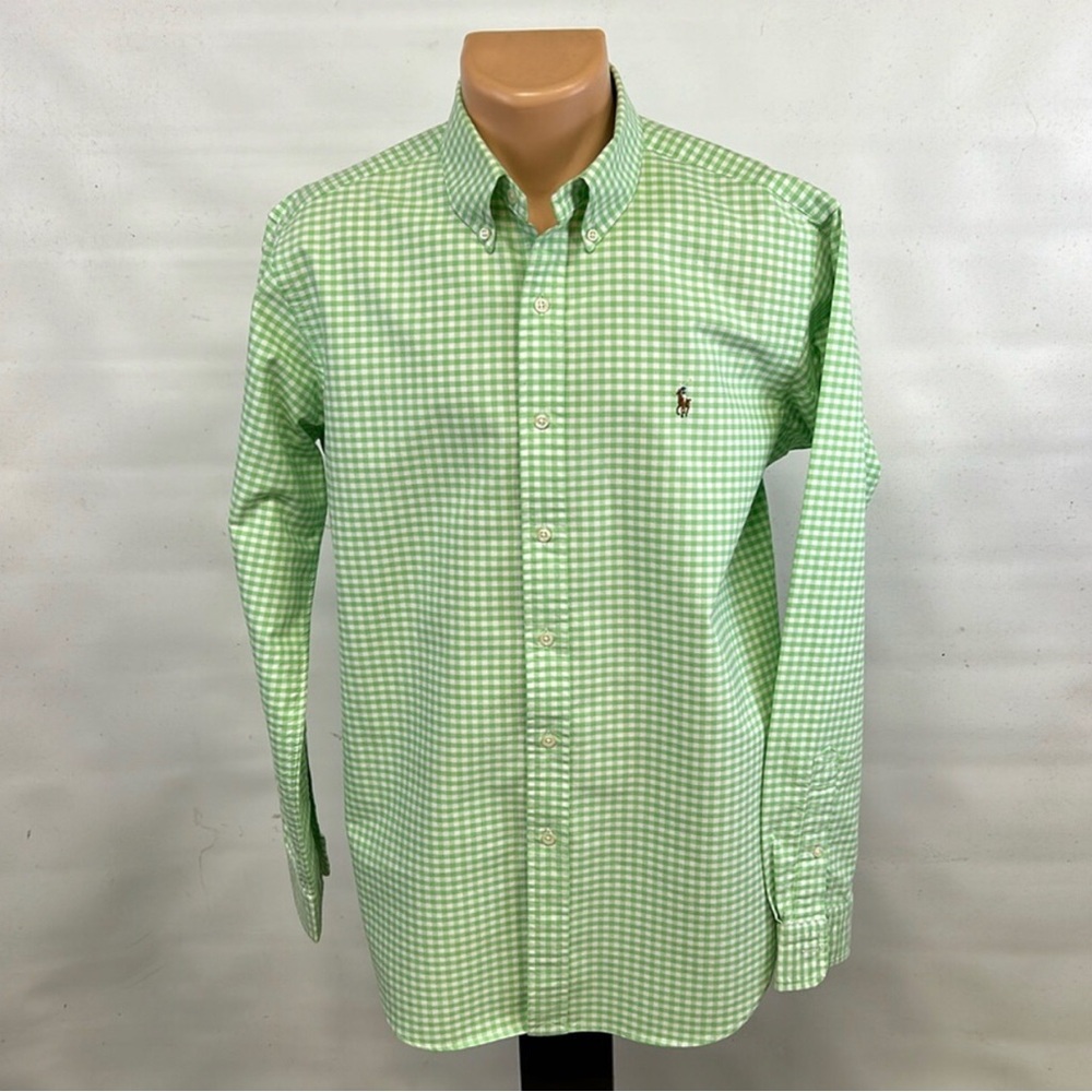 POLO RALPH LAUREN Men’s Long Sleeve Button Down Green and White Checkered Shirt